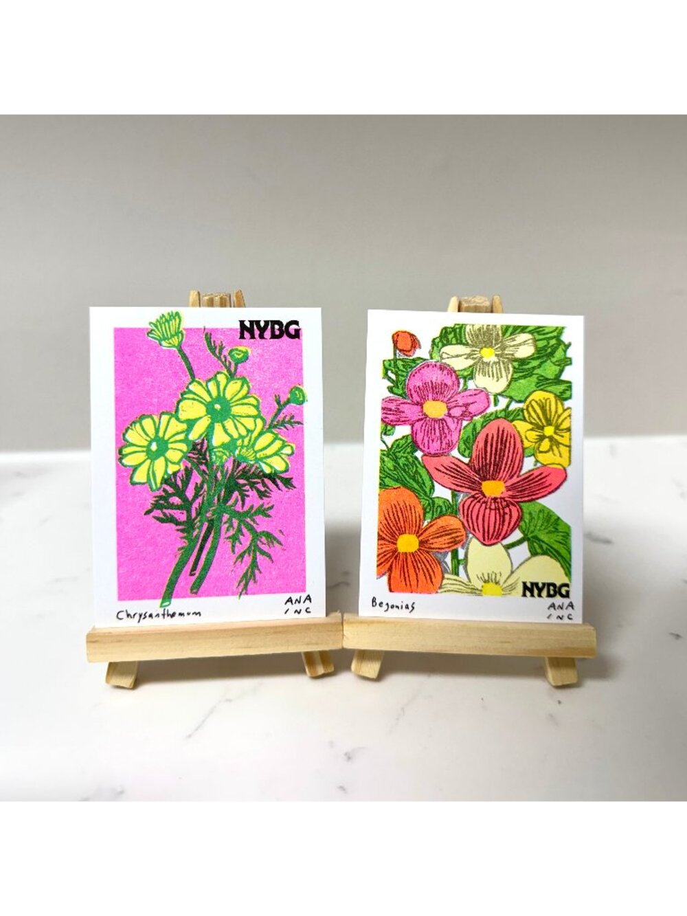 Ana Inciardi NYBG Begonias & Chrysanthemum 2 Mini Print Card Set